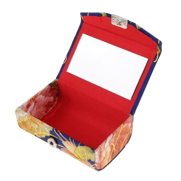 Brocade Lipstick Lip Gloss Case Llevar Storage Box Lip Balm Holder w / Mirror #D
