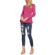 thumbnail image 2 of INSPIRE CHIC Blusa de Mujer de Manga Larga con Cuello Redondo, Hombros Acolchados y Dobladillo con Volantes Plisados M Magenta, 2 of 8