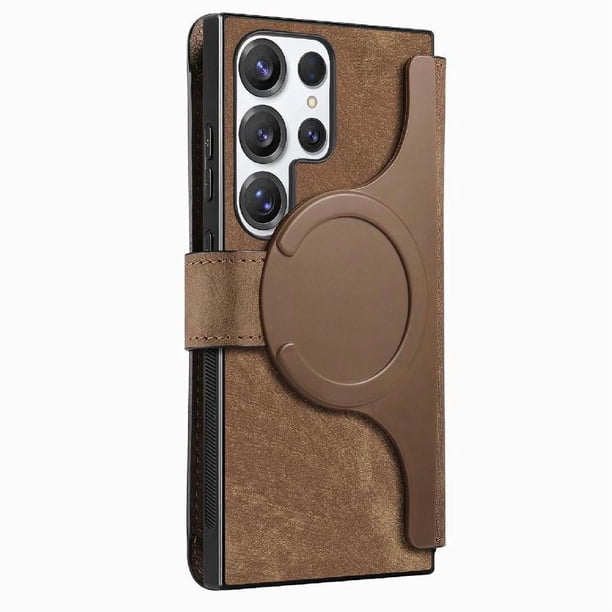Funda Billetera Magnética para Samsung Galaxy S25 Ultra Soporte Tarjetas Desmontable Marrón