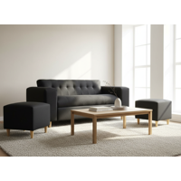 Muebles New - Sofa Dos Cuerpos Mas Dos Puff Negro Lino