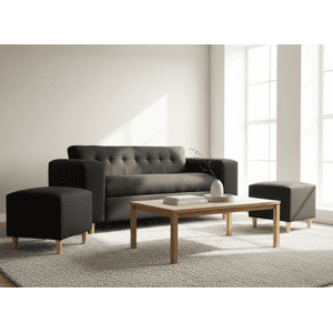 Muebles New - Sofa Dos Cuerpos Mas Dos Puff Negro Lino
