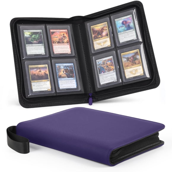 Álbum con Cierre y 4 Bolsillos para Cartas 3x4" Rígidas, Capacidad para 128 Cartas, Álbum de Cuero PU Diamante Premium para Cartas TCG, Deportivas y Coleccionables