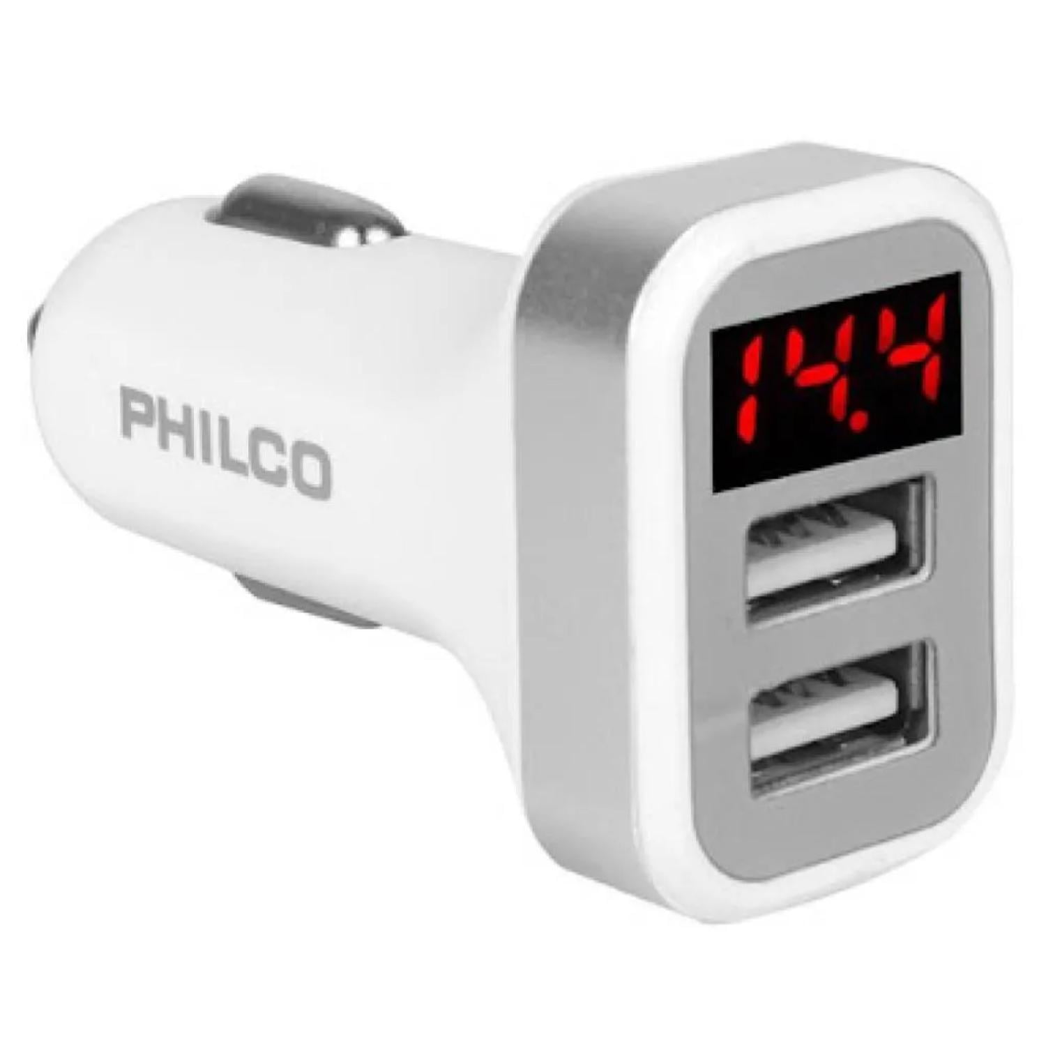 Philco - Cargador Para Automovil Doble Usb Carga Rapida Led Blanco