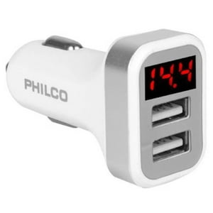 Philco - Cargador Para Automovil Doble Usb Carga Rapida Led Blanco