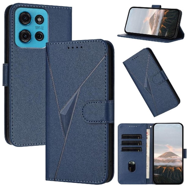 Funda Cartera Fibra de Carbono para Motorola MOTO G75 con Soporte y Cierre Magnético Azul