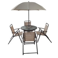 Juego De Terraza Jardín Set 6 Piezas Con Quitasol Midtown Beige