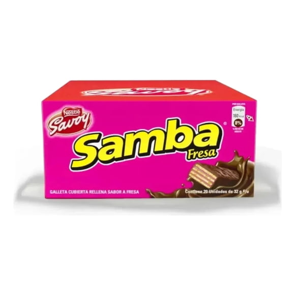 SAVOY SAMBA FRESA GALLETA RELLENA Y CUBIERTA CHOCO 20U 640G