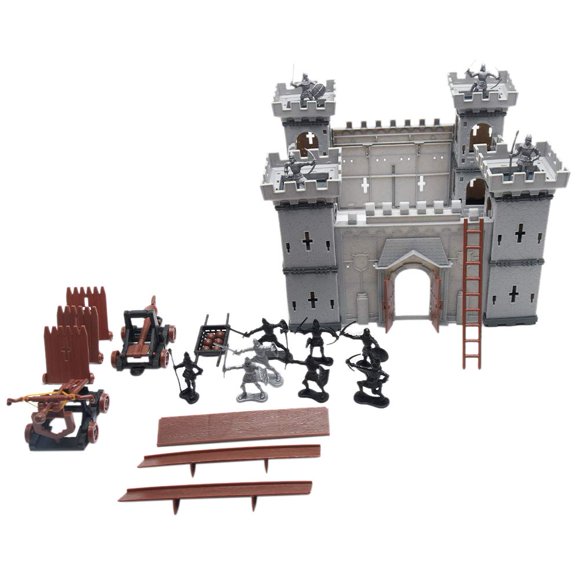 Figura de acción PXRJE Medieval Castle Knights, set de juego militar con castillo ensamblado, catapulta y carruaje tirado por caballos, ideal para niñas y niños (A1)