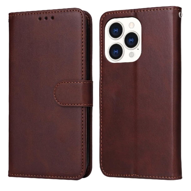 Funda Billetera para iPhone 14 Pro con Porta Tarjetas y Soporte Ajustable Marrón