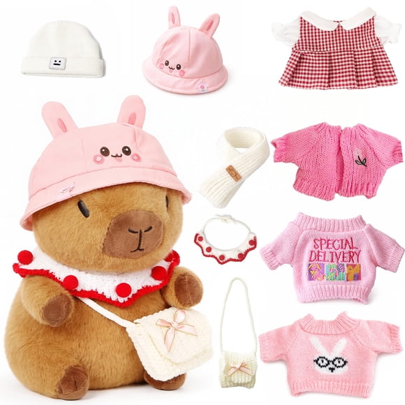 Peluche TITQWOP Capibara Rosa de 26 cm con Ropa
