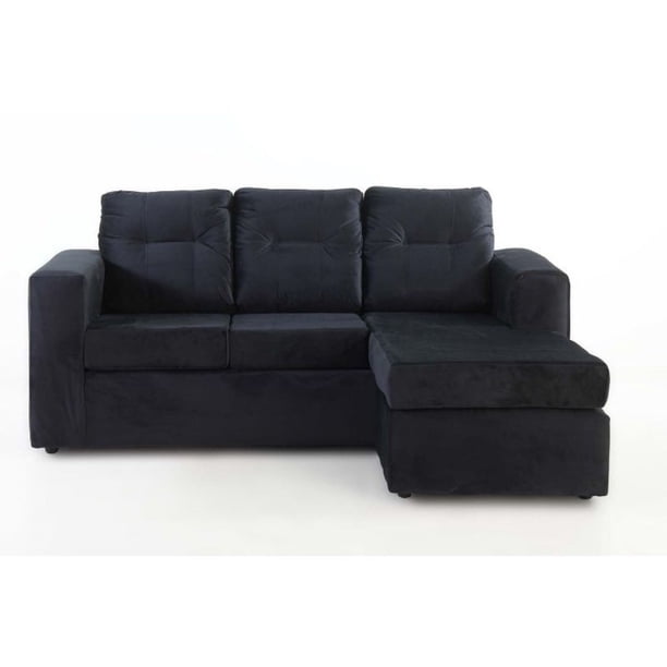 Sofá Modular Rodas 3 Cuerpos Felpa Negro