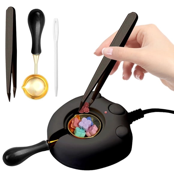 Electric Wax Seal Warmer, Black Wax Seal Kit with Spoon and Tweezers