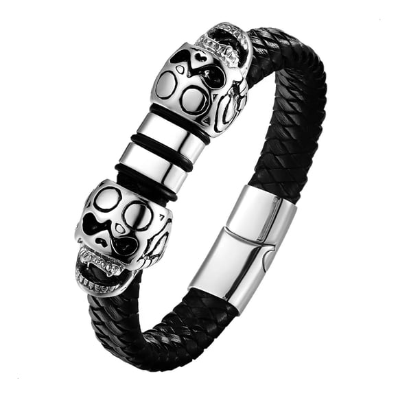 Pulsera de Cuero Royal Madriz Calaveras Rock Mediana