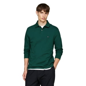 Polo Tommy Hilfiger De Manga Larga Para Hombre, Corte Regular, Verde