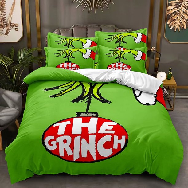 Grin-ch 3 Pcs Comforter Set with 2 Pillowcases,Grinc-h Bedding Set Sheet Set for Kids Adults,All Season Lightweight