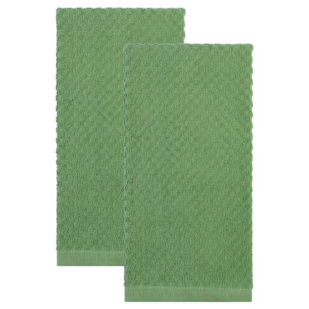 REGALWOVEN Paquete de 2 Toallas de Cocina de Algodón de Color Sólido, 100% Algodón Puro Toallas de Plato Suaves y Absorbentes Verde 25" x 15"