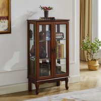 M&Ms - Curio Cabinet Lighted Curio Diapaly Cabinet With Adjustable Shelves And Mirrored Back Panel, Tempered Glass Doors (Walnut, 3 Tier), (E26 Light Bulb Not Included)