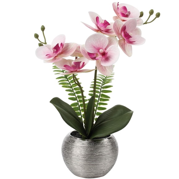 Flores artificiales de orquídea Briful de 33 cm en florero plateado
