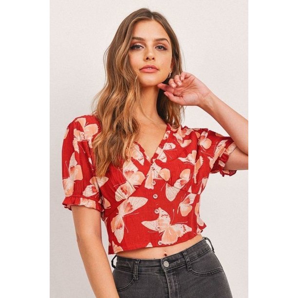 CCWHOLESALESCLOTHINGS Blusa con Escote en V y Espalda Fruncida, Talla Regular S