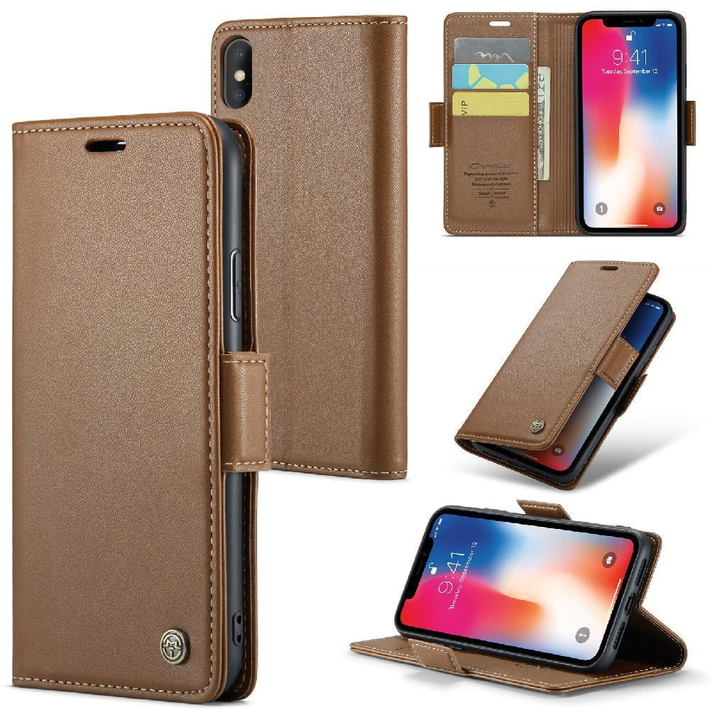 Caseme Tipo Cartera Iphone Xs Max Con Cierre Magnético, Rfid, Tarjetero, Soporte, Carga Inalámbrica