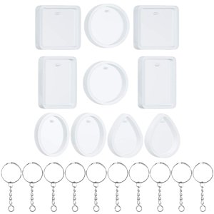 Ioensy - 20 Piezas Diy Llavero Colgante Fundición Silicona Molde Kit 5 Estilos Pendiente