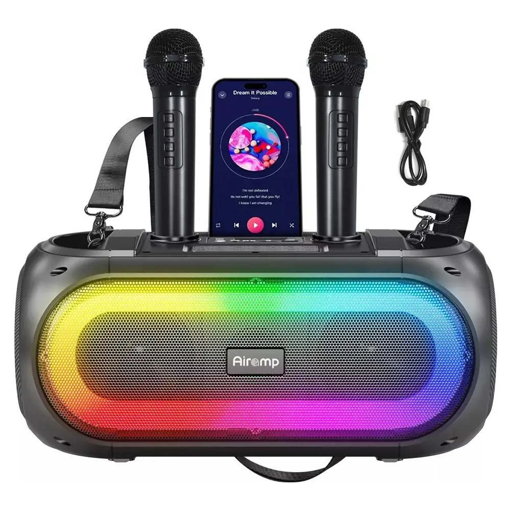 parlante De Karaoke Belug Bluetooth Portátil Con 2 Micrófonos Negro