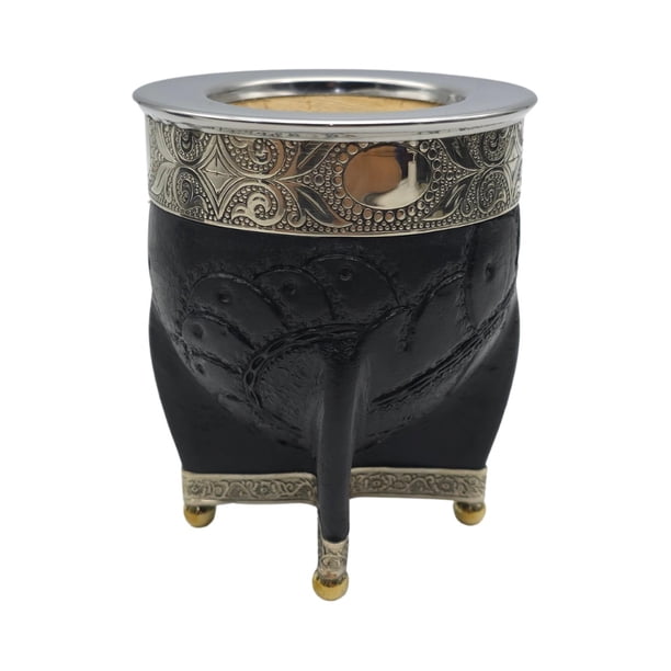 Mate Imperial Negro de Calabaza Cuero Labrado con Alpaca negro Clasico
