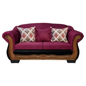 América Decora - Sofá Con Resorte Estructura Búfalo 3 Personas Chenille+Pu Guinda X