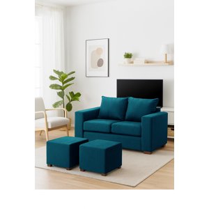 Dkora - Sofá Cedric 2 Cuerpos + 2 Pouf Calipso