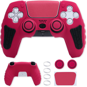 Genérico - Funda Para Controlador De Playstation 5, Funda De Silicona Antideslizante Para El Mando De Ps5 Con Tapones Para El Pulgar, Protectores Para El Joystick Y Adhesivo Envolvente Para La Funda-Rojo Cósmico