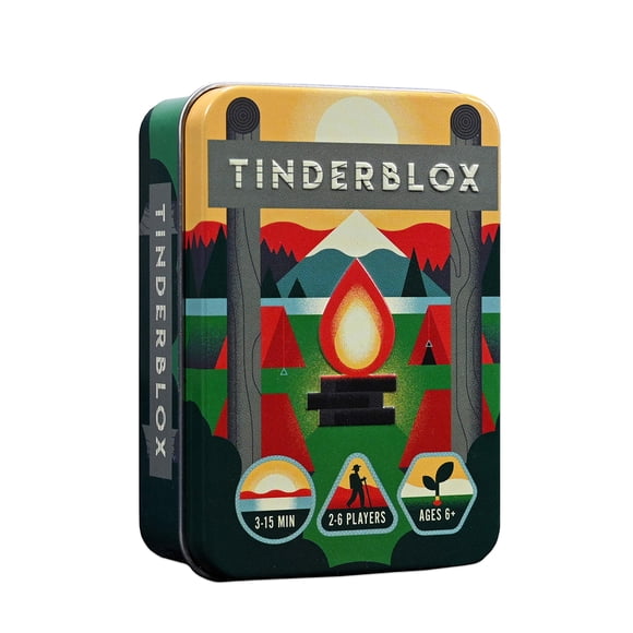 Game Alley Cat Games Tinderblox con 20 troncos, 10 cubos de ceniza amarillos y 10 cubos de ceniza roja