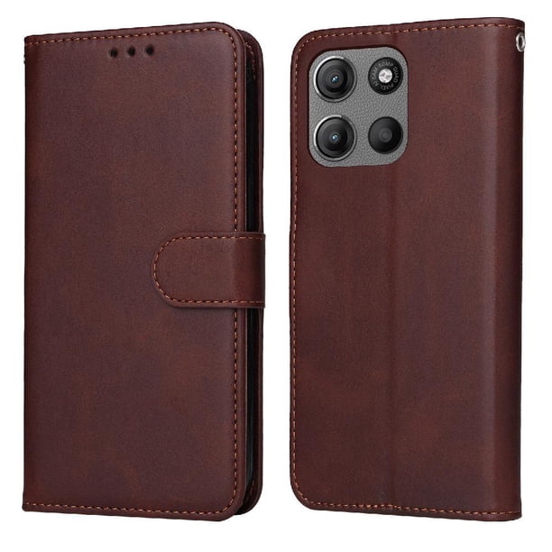 Funda Billetera para Motorola Moto G15 con Porta Tarjetas y Soporte Ajustable Marrón