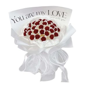 Bothyi - Ramo De Flores De Rosa De Simulación De Bricolaje 13 Piezas De Rosa Con Papel De Regalo Floral Rojo