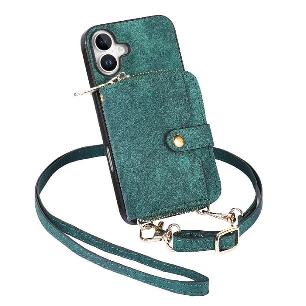 Funda Tipo Cartera con Correa Cruzada para iPhone 17 Protección Contra Golpes Verde
