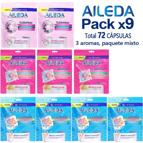 Detergente En Cápsulas Aileda Pods En Total 72 Uni Con 3 Fragancias Diferentes (Cítricos Y Frutas 3 Bolsa,Sakura 4 Bolsa,Fresias Y Lirios 2 Bolsa)