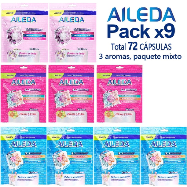 Detergente En Cápsulas Aileda Pods En Total 72 Uni Con 3 fragancias diferentes (Cítricos y frutas 3 bolsa,sakura 4 bolsa,Fresias y lirios 2 bolsa)