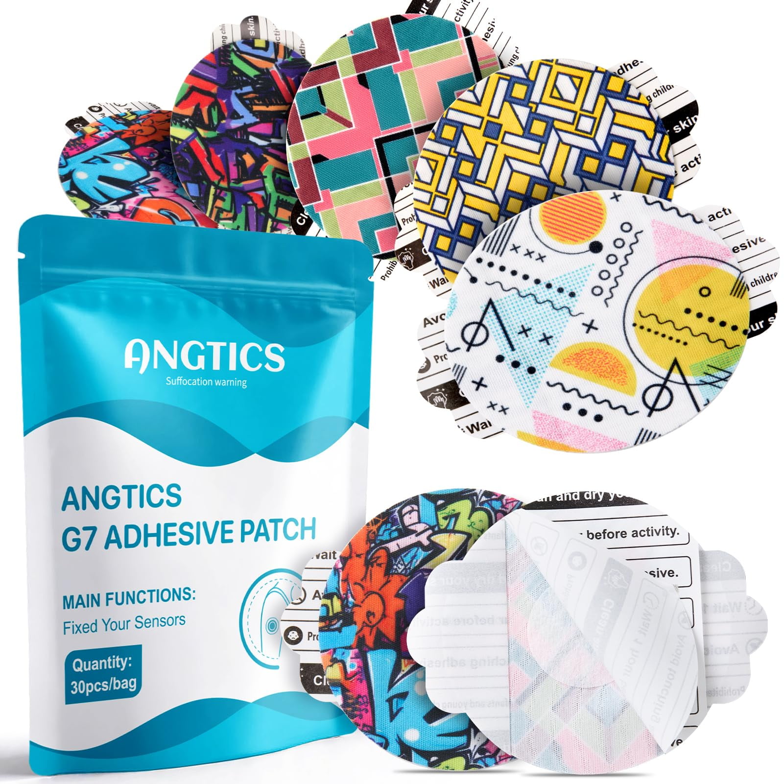 Parches Adhesivos Dexcom G7 Angtics Impermeables, 30 Unidades