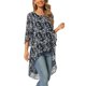 thumbnail image 4 of INSPIRE CHIC Blusa de Chifón para Mujer Manga 3/4 con Abertura Dobladillo Asimétrico Túnica Top Negro Blanco Floral S, 4 of 6