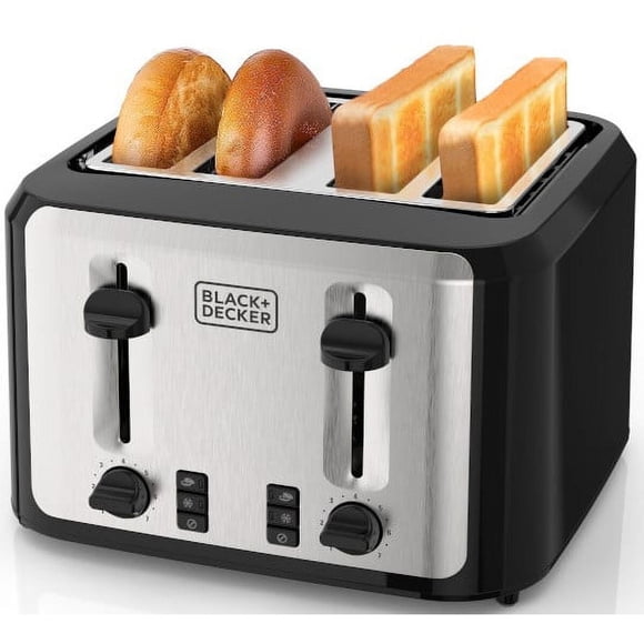 Tostadora Black+Decker de 4 Rebanadas con Ranuras Anchas de Acero