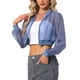 thumbnail image 4 of INSPIRE CHIC Chaqueta Bomber Crop para Mujer de Malla Transparente Ligera con Mangas Largas S Azul Gris, 4 of 6