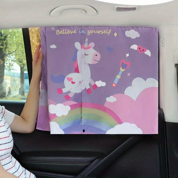 Baby Car Window Sun Shade, Magnetic Double Layer Car Sun Shade For Side Windows, Full Blackout And Half Blackout Cute Pattern Car Curtains For Heat/UV Protection (Cartoon-Animals)
