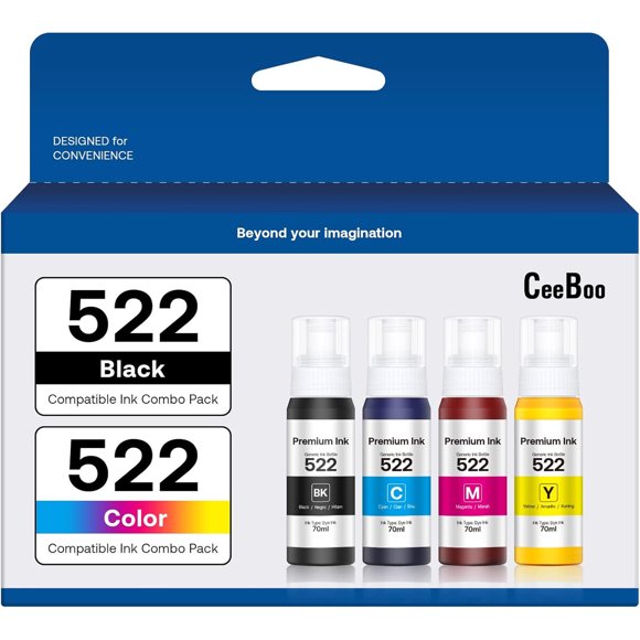 Tinta de recarga CeeBoo 522, 4 x 70 ml, hasta 6000 páginas, para Epson EcoTank