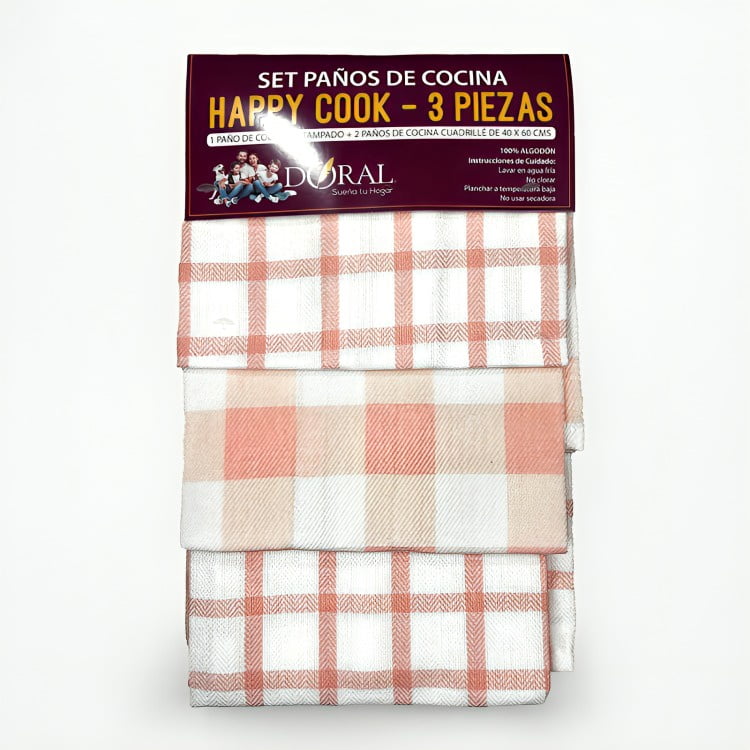 Doral - Set 3 Paños De Cocina Happy Cook Rosa