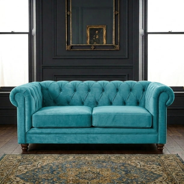 Sofa Florencia 2C Tela Velvet Turquesa