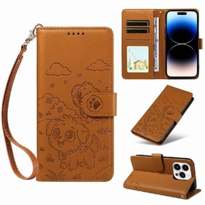 Funda Billetera Foxdock Compatible Con Iphone 14 Pro, Diseño Perrito Tierno, Ranuras Para Tarjetas Y Soporte Plegable
