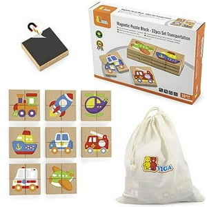 Viga - Juguete Madera Puzzles Magneticos Block Transporte 32 Pz