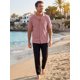 thumbnail image 2 of INSPIRE CHIC Camisa Texturizada de Hombre Manga Corta Abotonada Camisas de Verano para Playa L Rosa, 2 of 5