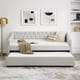 thumbnail image 2 of Twin Size Daybed with Twin Size Trundle Upholstered Tufted Sofa Bed, with Button on Back and Copper Nail on Waved Shape Arms, Beige (80.5"x41"x30.5"), 2 of 3