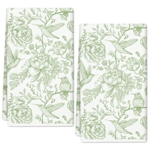 Genérico - Toalla De Cocina Anydesign Con Flores Verdes Y Pájaros, 45 X 70 Cm, 2 Unidades