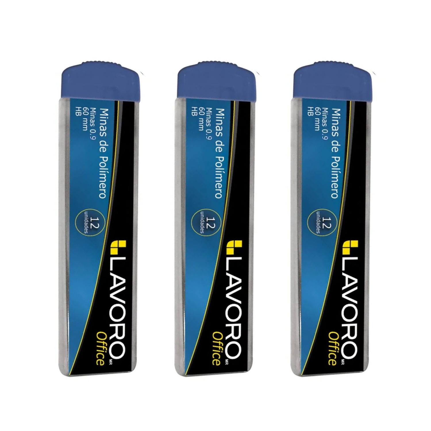 Pack 3 Tubos Mina Hb Polímero 0.5, 0.7 O 0.9Mm 12 Unid. Lavoro Gris Oscuro